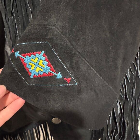 Vintage Womens Leather Western Fringe Embroidered Jacket Lew Morgan Rodeo Size L - Picture 7 of 10